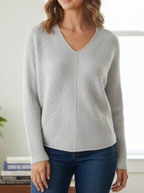 Babaton Aritzia Womens Sweater Cordell V-neck Cable Knit Merino Wool Gray XS